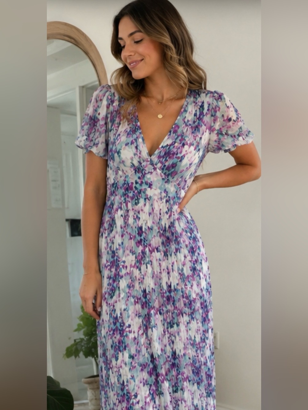 a new day Floral V-Neck Maxi Dress in Purple and Blue